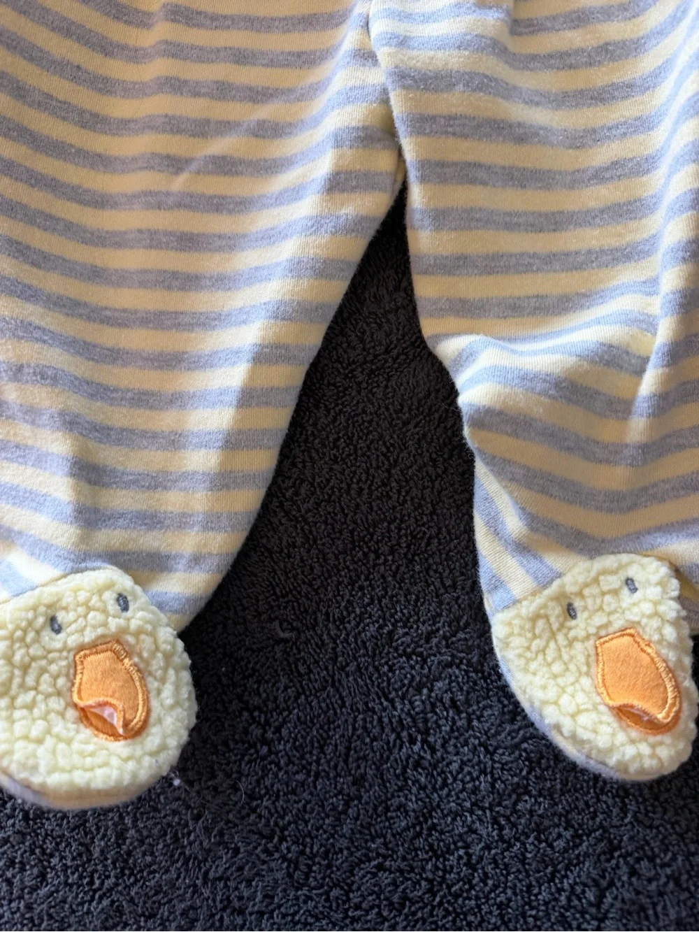 Le Top Yellow Duckling Jacket and Blue Striped Footed Pants Set